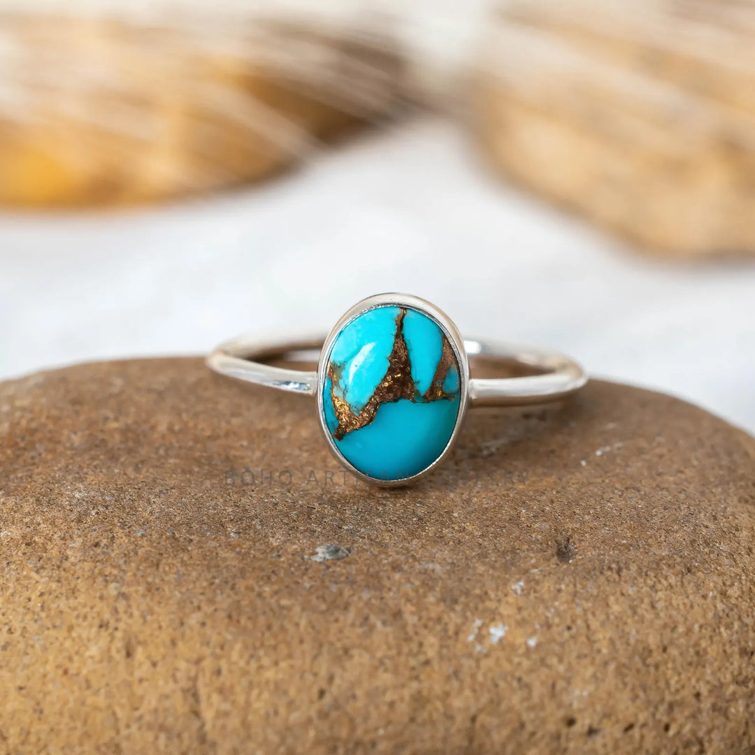 Copper Turquoise Sterling Silver Ring: Boho Gemstone Jewelry