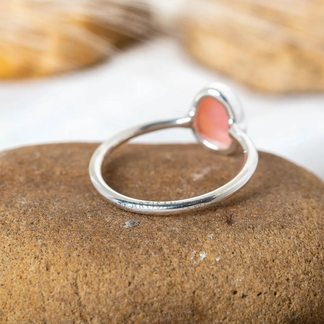 Dainty Pink Opal Ring: Rose Cut Sterling Silver, Handmade Promise Ring