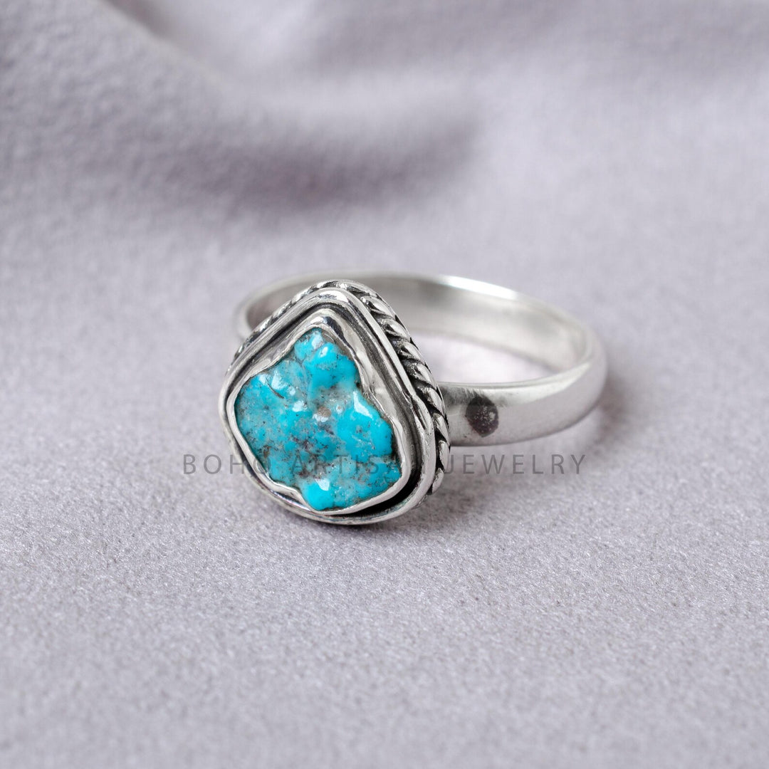 Raw Kingman Turquoise Ring: Oxidized Sterling Silver Boho Jewelry