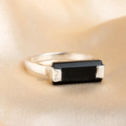 Black Tourmaline Bar Ring, Thin Bar Ring, Sterling Silver Ring, Stackable Jewelry, Dainty Bar Ring, October Birthstone Jewelry, Gift for her
