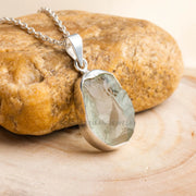 Raw Green Amethyst Pendant: Sterling Silver Prasiolite Necklace