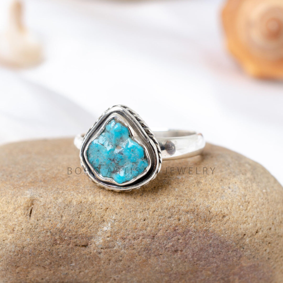 Raw Kingman Turquoise Ring: Oxidized Sterling Silver Boho Jewelry