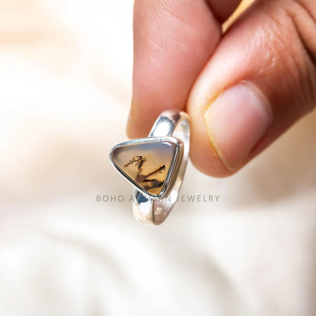 Dendritic Agate Ring: Handmade Sterling Silver Boho Jewelry