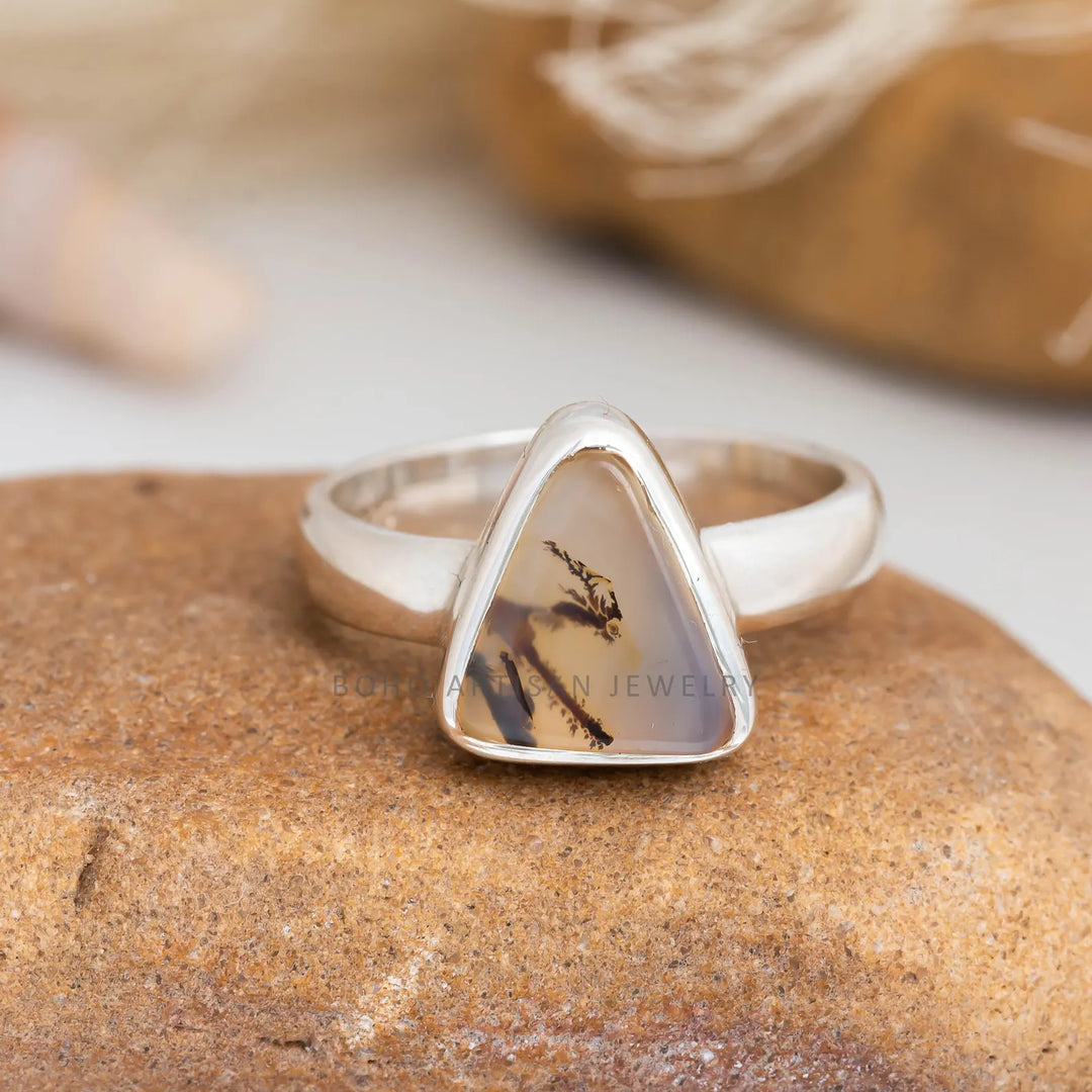 Dendritic Agate Ring: Handmade Sterling Silver Boho Jewelry