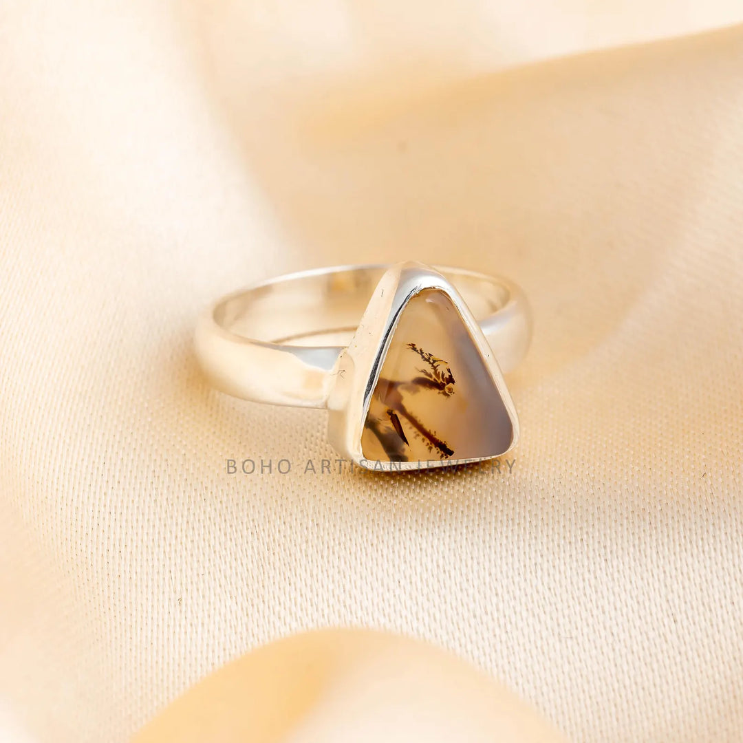 Dendritic Agate Ring: Handmade Sterling Silver Boho Jewelry
