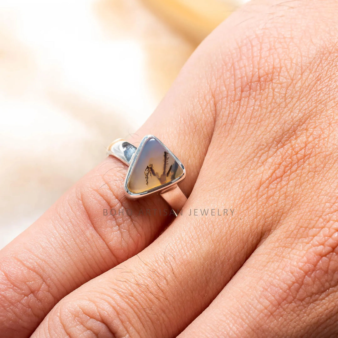 Dendritic Agate Ring: Handmade Sterling Silver Boho Jewelry