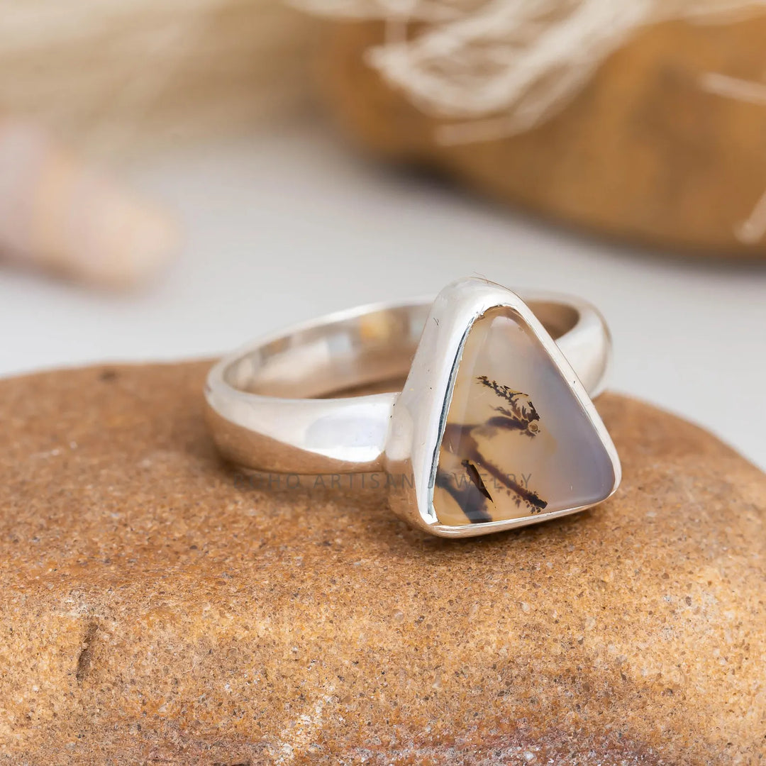 Dendritic Agate Ring: Handmade Sterling Silver Boho Jewelry