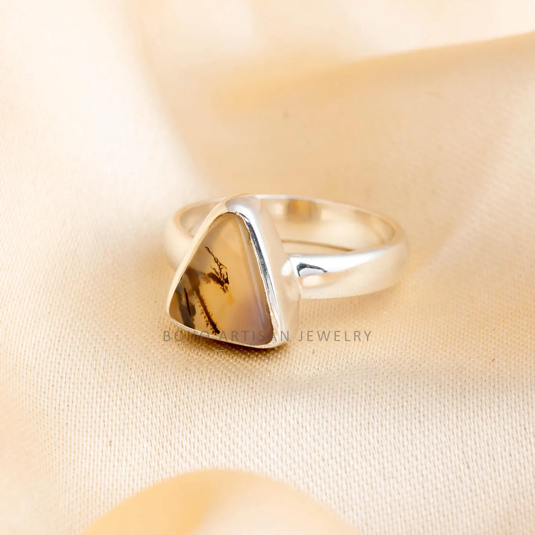 Dendritic Agate Ring: Handmade Sterling Silver Boho Jewelry