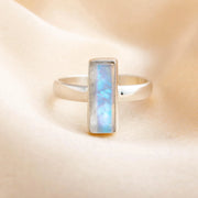 Moonstone Adjustable Ring, Thin Bar Ring, Sterling Silver Ring, Stackable Jewelry, Dainty Bar Ring, June Birthstone Jewelry, Gift for her