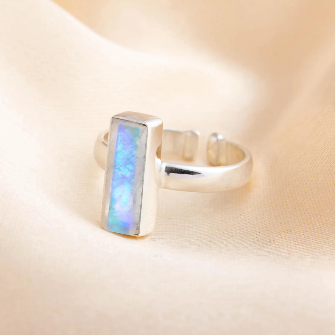 Moonstone Adjustable Ring, Thin Bar Ring, Sterling Silver Ring, Stackable Jewelry, Dainty Bar Ring, June Birthstone Jewelry, Gift for her