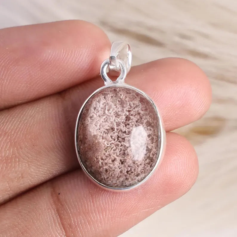 Lodolite Silver Pendant: Oval Garden Quartz Crystal Necklace