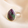 Ruby Zoisite Sterling Silver Ring: Adjustable Pear Cabochon