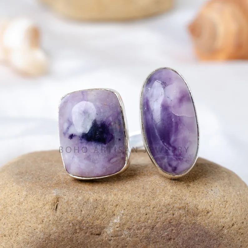 Tiffany Jasper Ring, Two-Stone Silver Ring, Handmade Adjustable Jewelry, Healing Crystal, Gift For Her, Purple Gemstone, Unique Gift For Her