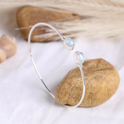 Moonstone Cuff Bracelet, Rainbow Moonstone Bangle Bracelet, Handmade Silver Jewelry, Adjustable Bracelet, June Birthstone, Christmas Gift