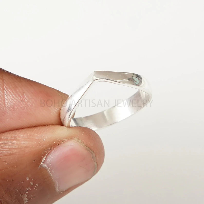 925 Sterling Silver V Ring: Minimalist Chevron Stacking Band