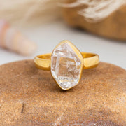 14k Gold Plated Herkimer Diamond Ring – Handmade Crystal Jewelry, April Birthstone Engagement Gift