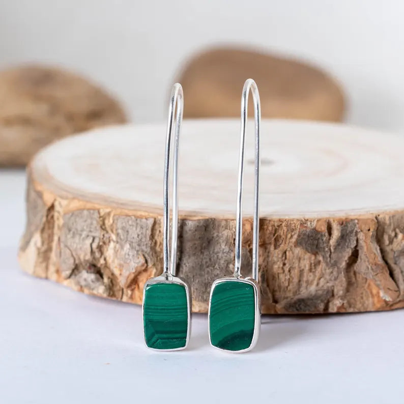 Malachite Dangle Earring, Green Gemstone Earring, Handmade Sterling Silver Earring, Women Earring, Unique Earring, Gift For Her