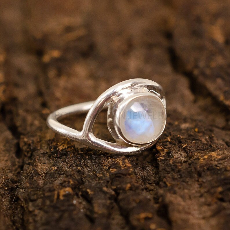 Evil Eye Moonstone Ring, Silver Handmade Ring, Moonstone Rose Cut Ring, Fire Moonstone, Rough Stone Jewelry, July Birthstone, Gift For Her