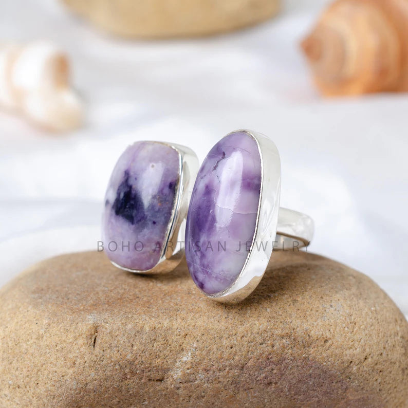 Tiffany Jasper Ring, Two-Stone Silver Ring, Handmade Adjustable Jewelry, Healing Crystal, Gift For Her, Purple Gemstone, Unique Gift For Her