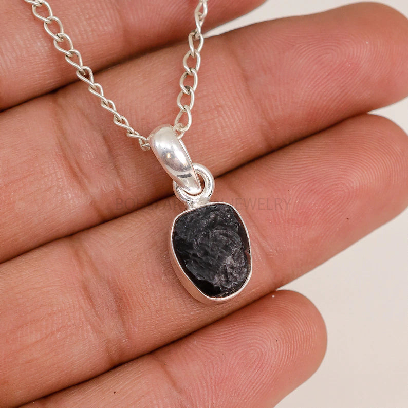 Raw Black Tourmaline Pendant: Sterling Silver Healing Crystal Necklace