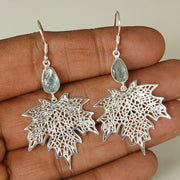 Maple Leaf Aquamarine Earrings: Handmade Sterling Silver Dangle Jewelry