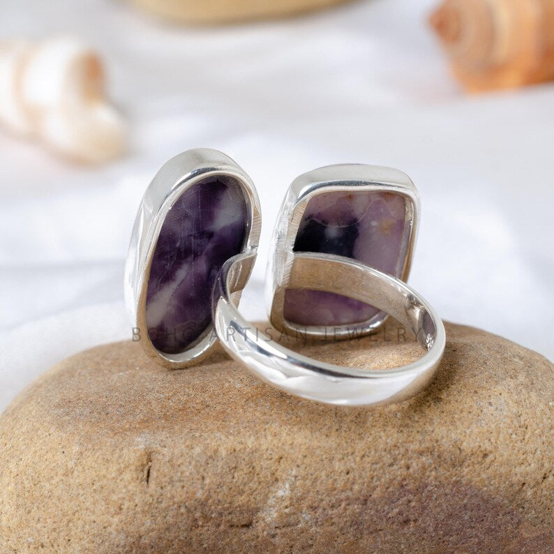 Tiffany Jasper Ring, Two-Stone Silver Ring, Handmade Adjustable Jewelry, Healing Crystal, Gift For Her, Purple Gemstone, Unique Gift For Her