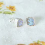Raw Moonstone Stud Earrings: Sterling Silver, July Birthstone
