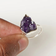 Raw Amethyst Geode Ring: Sterling Silver 925, Handmade Boho Jewelry