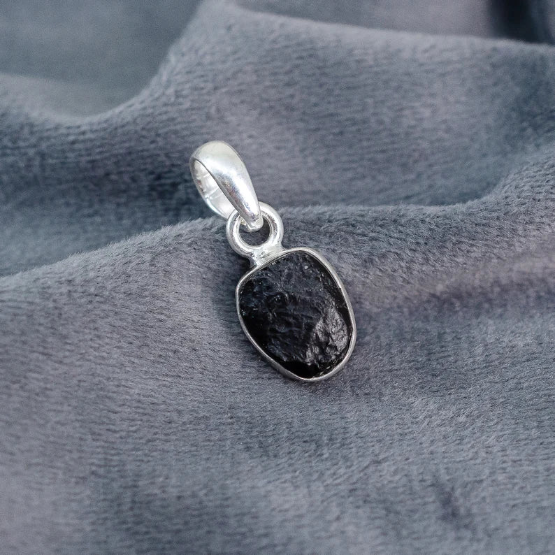 Raw Black Tourmaline Pendant: Sterling Silver Healing Crystal Necklace