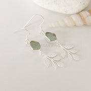 Raw Aquamarine Sterling Silver Leaf Dangle Earrings: March Birthstone