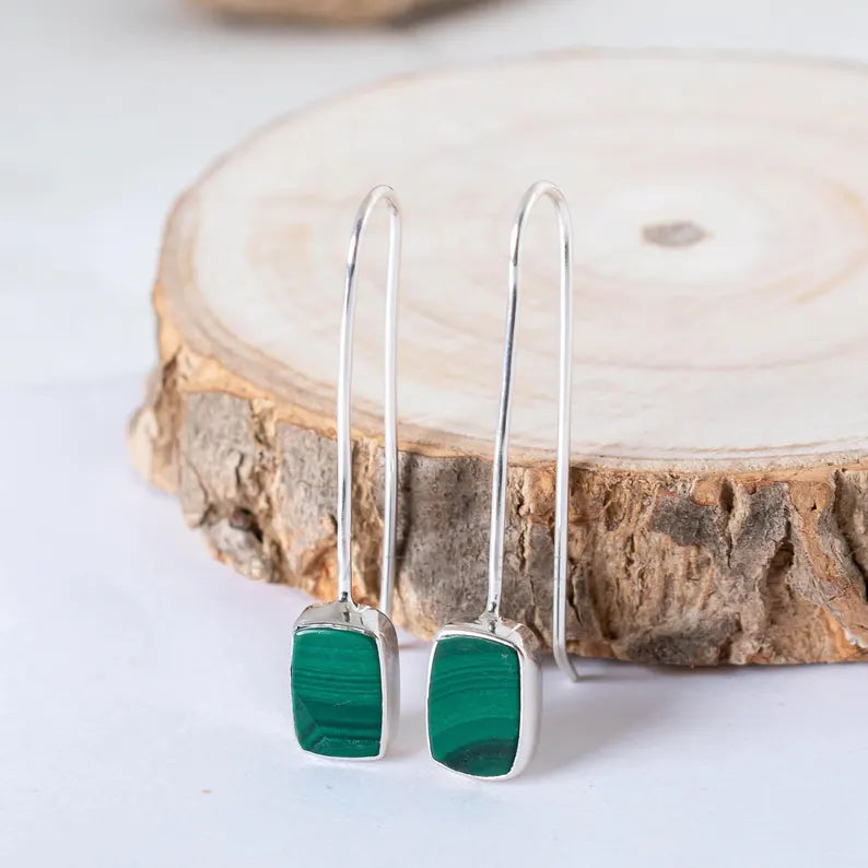Malachite Dangle Earring, Green Gemstone Earring, Handmade Sterling Silver Earring, Women Earring, Unique Earring, Gift For Her