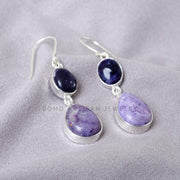 Tiffany Jasper Earrings, Two-Stone Dangle Earrings, Handmade Crystal Earrings, Purple Stone Jewelry, Healing Crystal Jewelry, Gift For Her