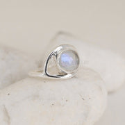 Evil Eye Moonstone Ring, Silver Handmade Ring, Moonstone Rose Cut Ring, Fire Moonstone, Rough Stone Jewelry, July Birthstone, Gift For Her