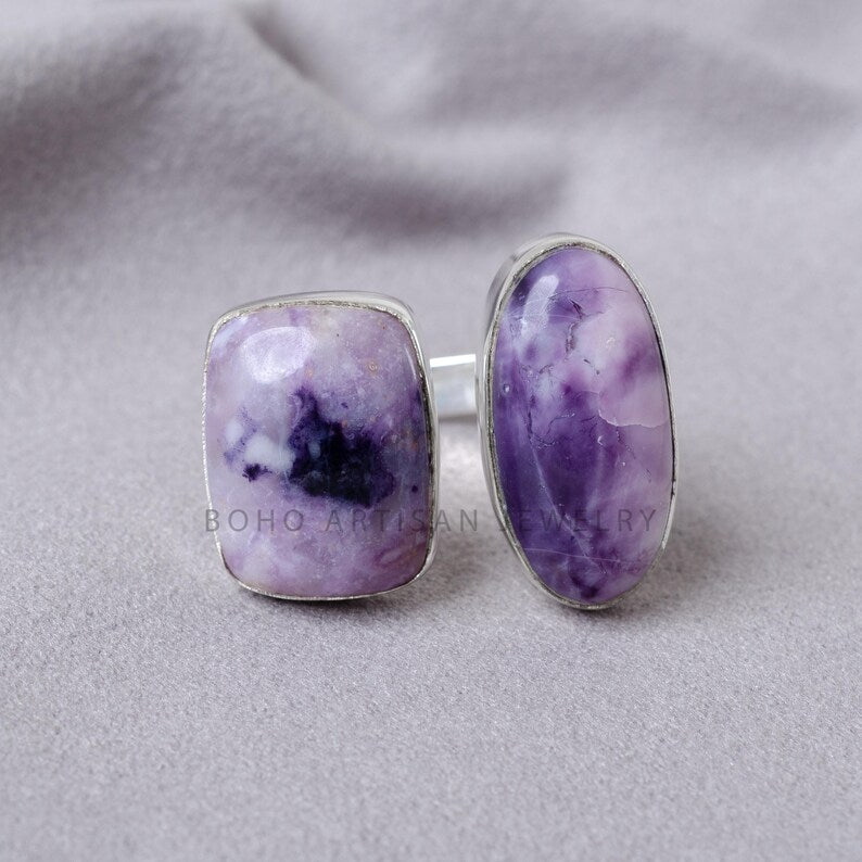 Tiffany Jasper Ring, Two-Stone Silver Ring, Handmade Adjustable Jewelry, Healing Crystal, Gift For Her, Purple Gemstone, Unique Gift For Her