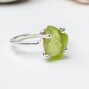 Raw Peridot Ring, Peridot Sterling Silver Ring, Stacking Band Ring, Raw Gemstone Ring, August Birthstone, Crystal Ring, Gift for Mom