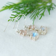 Raw Moonstone Rose Quartz Sterling Silver Dangle Earrings