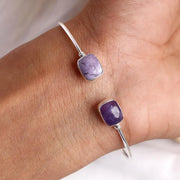 Purple Jasper Sterling Silver Cuff Bracelet - Adjustable Bangle