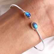 Handmade Sterling Silver Labradorite Cuff Bracelet: Adjustable Bangle