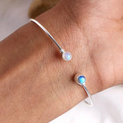 Rainbow Moonstone Cuff Bracelet: Sterling Silver Labradorite Bangle