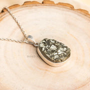 Raw Pyrite Druzy Pendant: Sterling Silver Boho Necklace