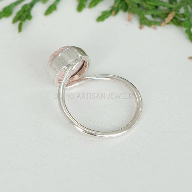 Twisted Sterling Silver Pink Opal Ring: Handmade Boho Jewelry