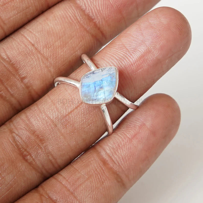 Handmade Sterling Silver Moonstone Ring: Criss Cross Boho Jewelry
