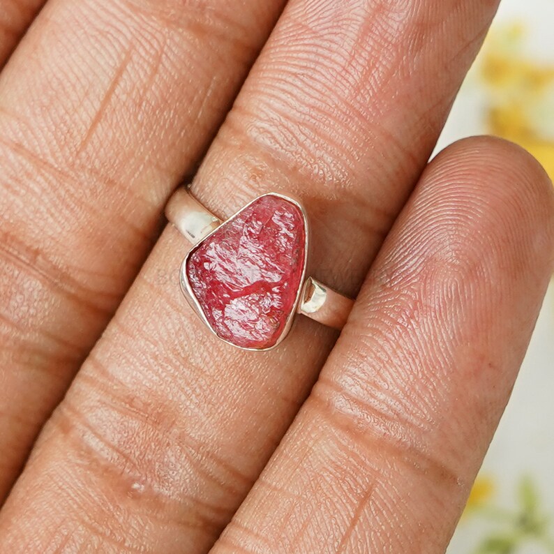 Raw Rhodonite Ring: Sterling Silver Boho Jewelry