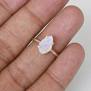 Raw Moonstone Gold Ring, 14K Gold Plated Ring, Handmade Ring, Blue Fire Moonstone, Rough Stone Jewelry, July Birthstone, Gift For Women