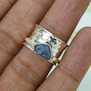 Raw Tanzanite Spinner Ring: Hammered Sterling Silver Band, Anxiety Ring