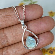 Raw Rainbow Moonstone Pendant: Sterling Silver Boho Necklace