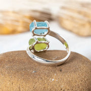 Raw Aquamarine Ring, Peridot Ring, Adjustable Sterling Silver Ring, Boho Birthstone Jewelry, Handmade Ring, March August Birthstone Gift