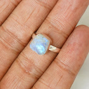 RAW Moonstone Ring, Crystal Stone Silver Jewelry, RHODIUM over Silver, Blue Fire Moonstone, Rough Stone, July Birthstone, Bestseller