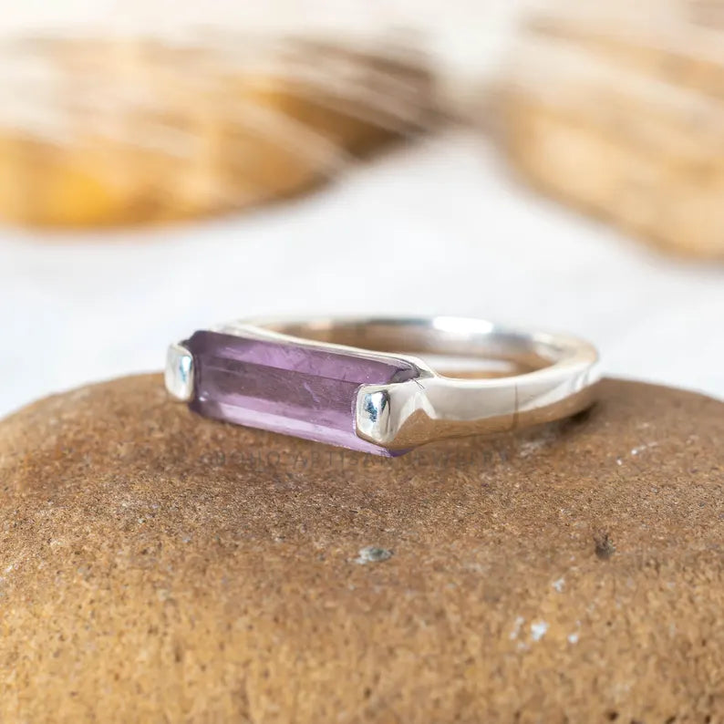 Rainbow Moonstone Bar Ring, Thin Bar Ring, Sterling Silver Ring, Stackable Jewelry, Dainty Bar Ring, June Birthstone Jewelry, Gift for her