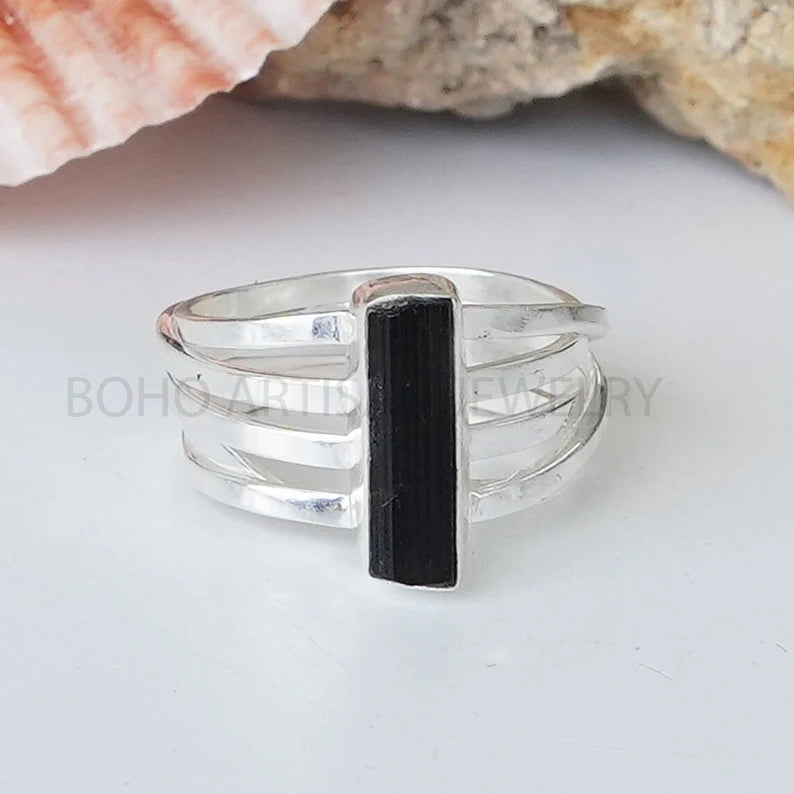 Raw Aquamarine Spiral Ring, Natural Bar Ring, Sterling Silver Jewelry, Aquamarine Ring, March Birthstone, Crystal Ring, Gift For Women